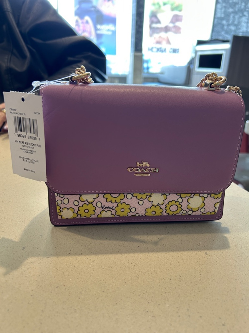 COACH Lilac Leather Crossbody with Yellow Floral Print